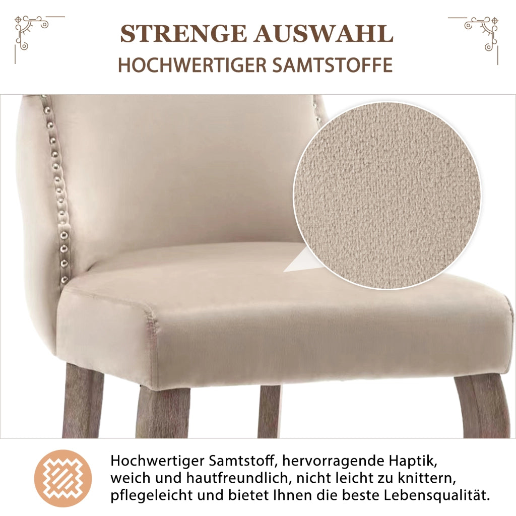 Sedia da Pranzo Imbottita in Velluto con Gambe in Legno Massello ¨C Xylo ¨C Beige, Set 2 Pezzi