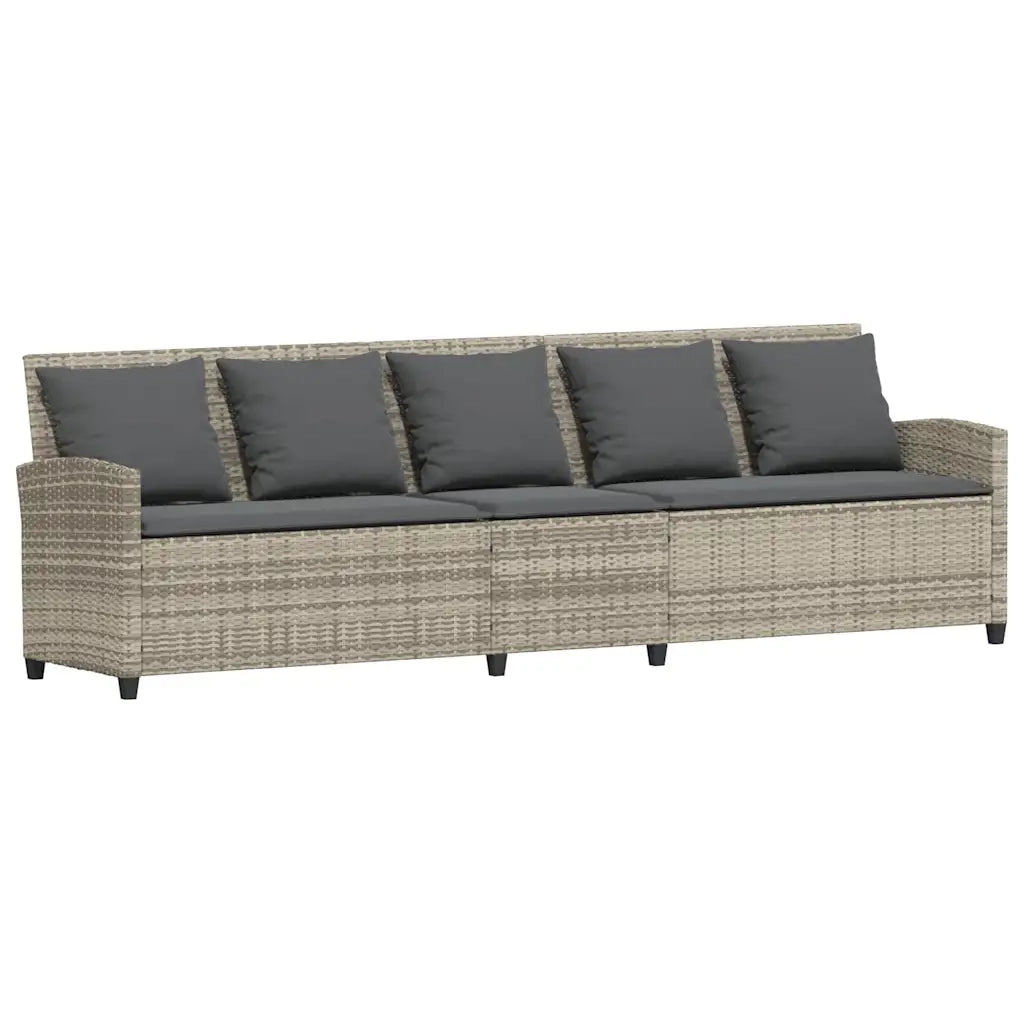 Divano da Giardino con Cuscini in Polyrattan Grigio Chiaro