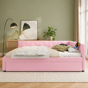 Daybed 140x200 cm con letto estraibile, USB e luce notte, senza materasso, rosa