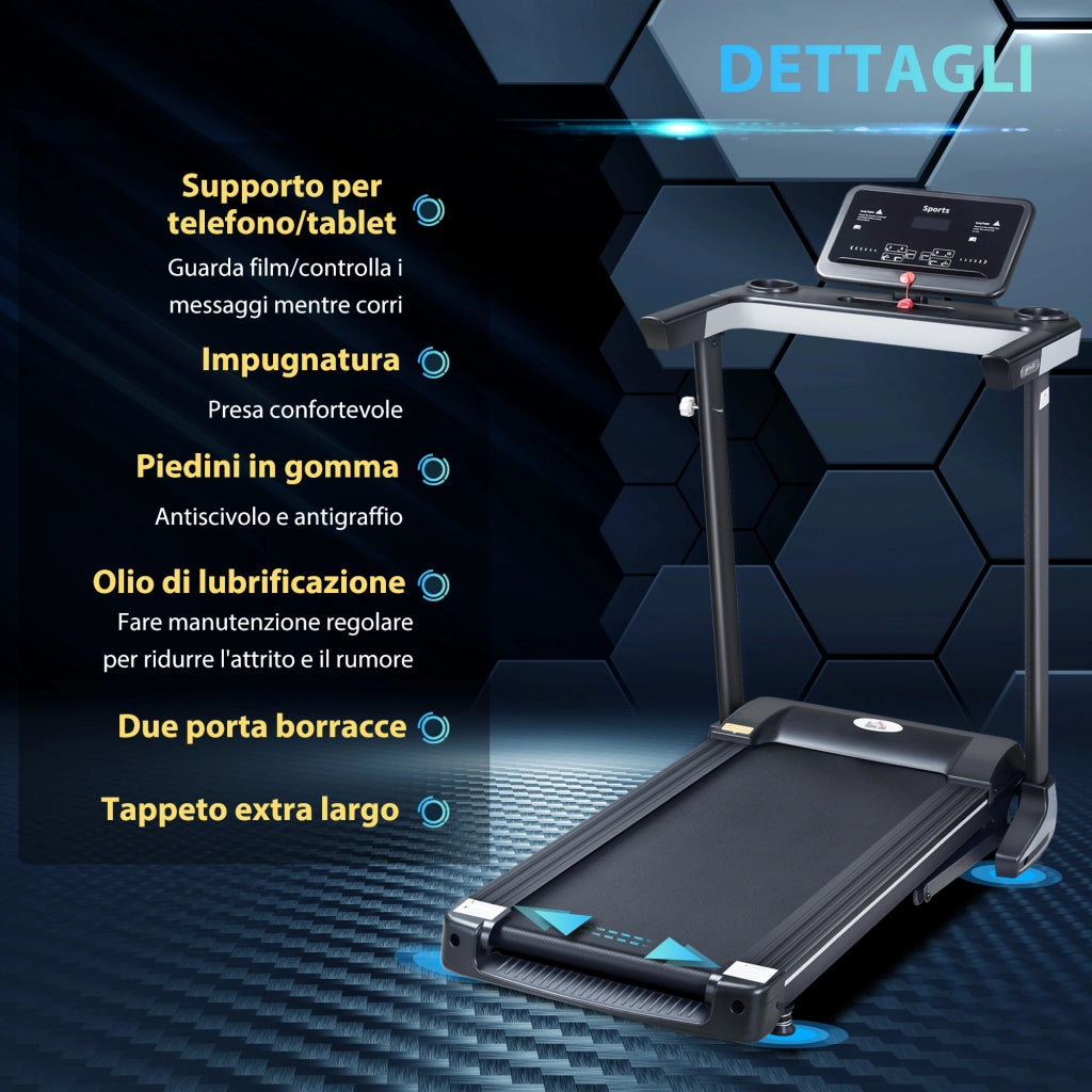 Tapis Roulant Elettrico Pieghevole 1-12km/h, Tapis Roulant Salvaspazio con 12 Programmi Preimpostati, Display LCD e Supporto per Tablet, per Camminata e Corsa, Compatto per Casa e Ufficio, Nero