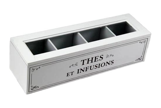 SCATOLA PER TÈ RETTANGOLARE, BIANCO, 4 SCOMPARTI 33X10X9 CM