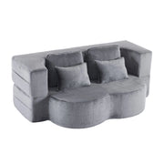 Divano letto futon pieghevole con 4 cuscini; schiuma ad alta densitÃ ; tessuto soffice blu grigio