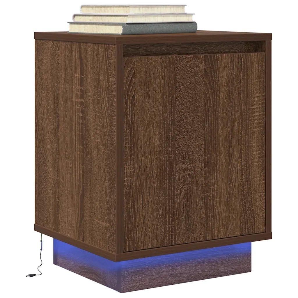 Comodino con Luci LED Rovere Marrone 38x34x50 cm 861277