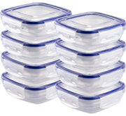 Set di contenitori per cibo in plastica Grizzly, 8 contenitori di conservazione con coperchio, piano, quadrato, stivabili, resistente a microonde e lavastoviglie