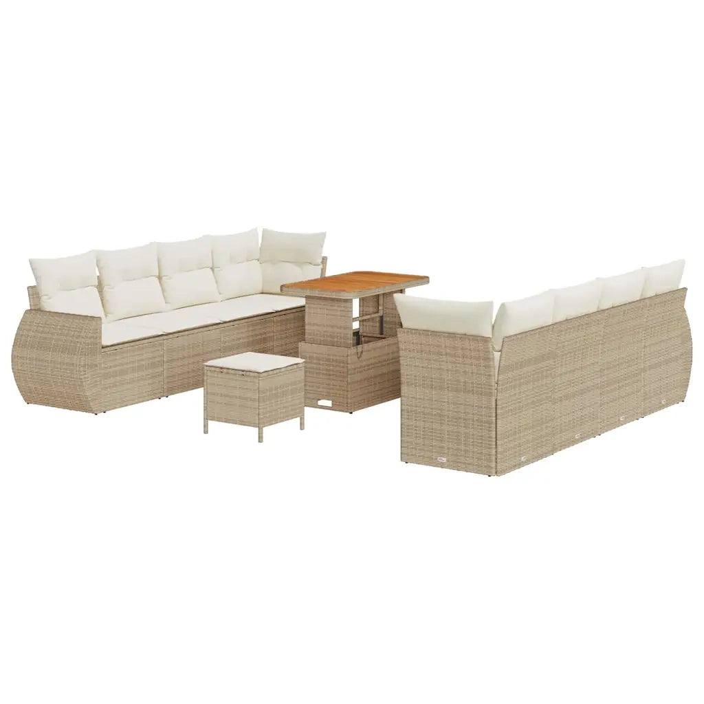 Set Divano da Giardino con cuscino 11 pcs Beige polyrattan