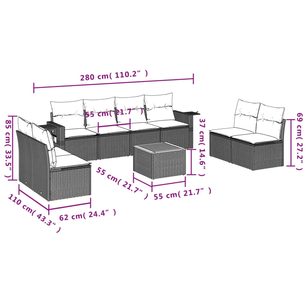 Set Divano da Giardino 9 pz con Cuscini Grigio in Polyrattancod mxl 92827
