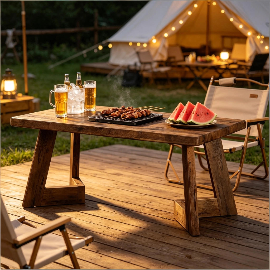 Tavolino basso rettangolare in legno stile country con piano da 4 cm per soggiorno 120 × 60 × 51 cm