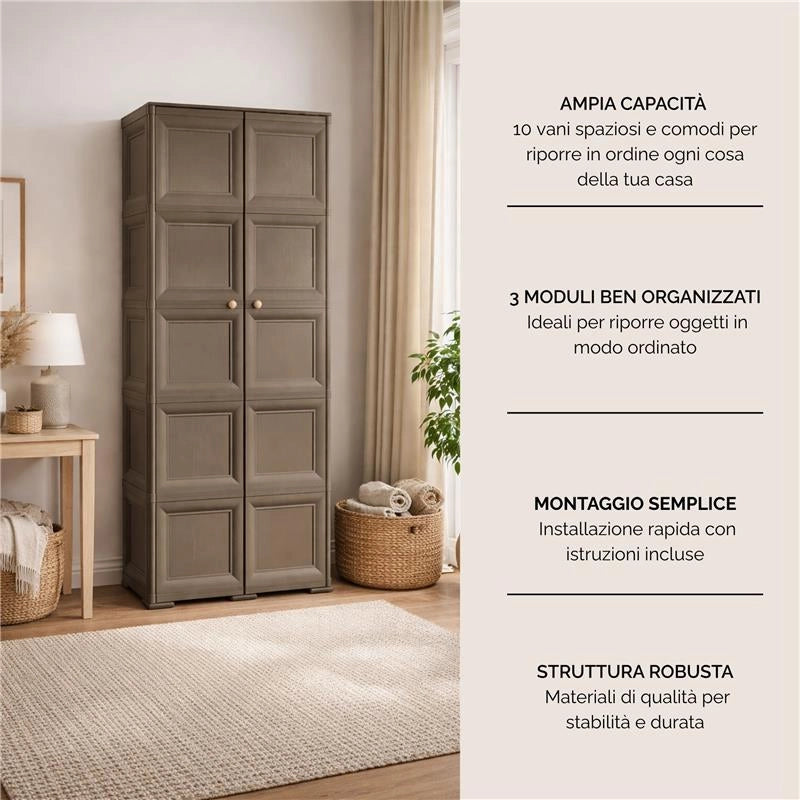 ARMADIO 5 MODULI WENGÉ 79X43X203 CM – MOBILE ALTO CONTENITORE VERTICALE PER ORGANIZZAZIONE CASA E ZONA LIVING