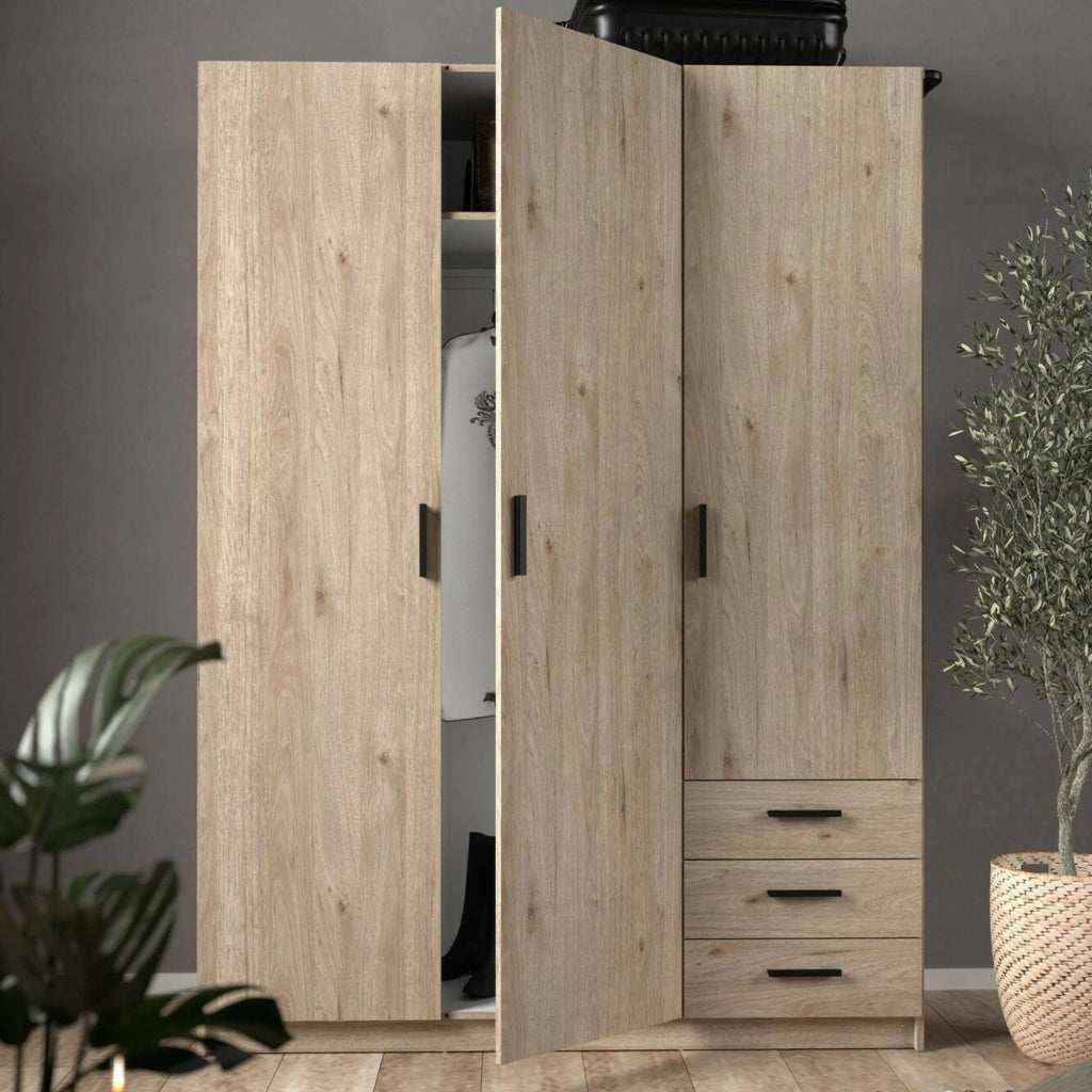 Guardaroba 3 ante Simeon, Mobile camera da letto, Cabina armadio portabiti, Armadio appendiabiti, 147x50 h200 cm, Rovere