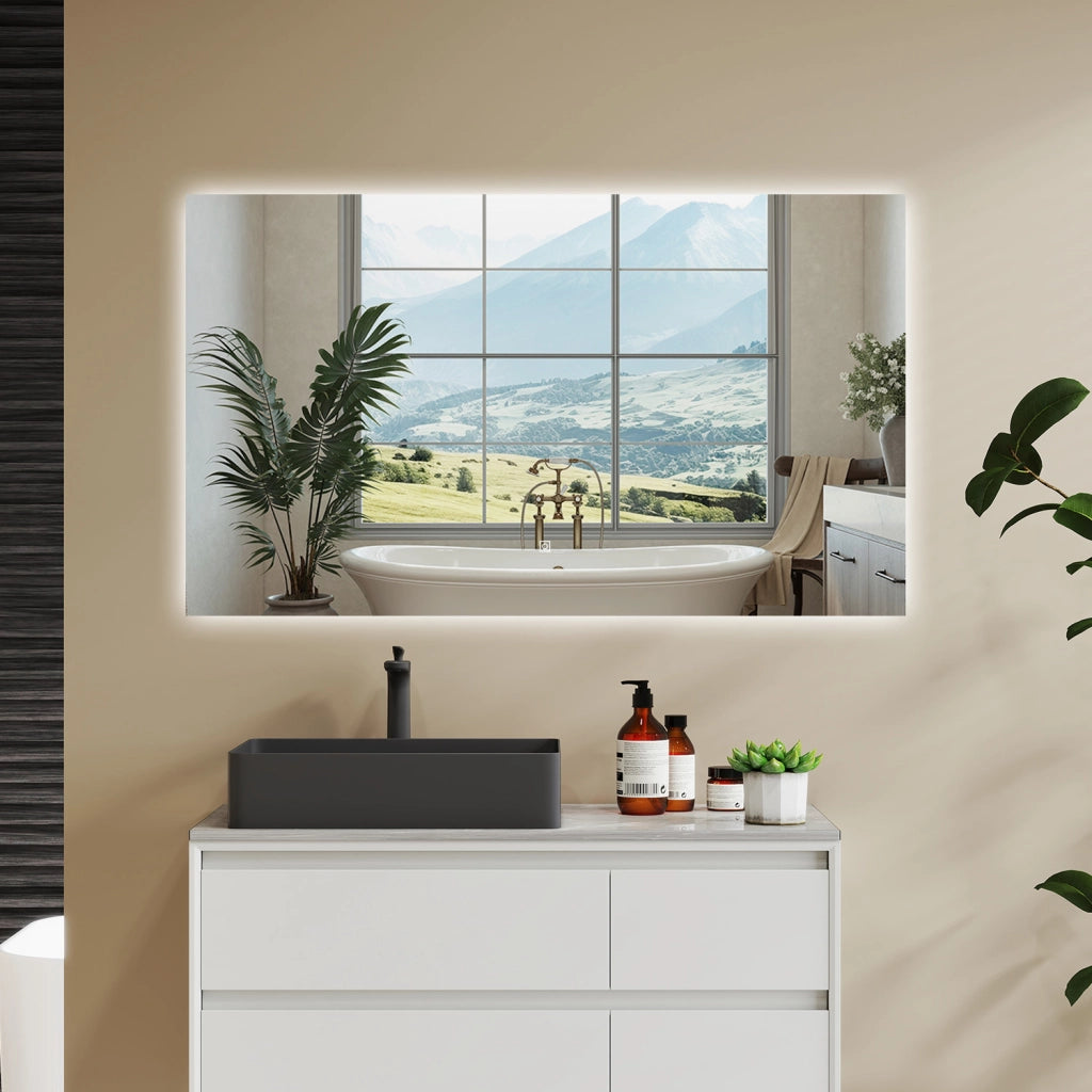 AICA SPECCHIO DA BAGNO CON LED, 100x60cm, Disappannamento, Funzione Memoria, Infinitamente Dimmerabile