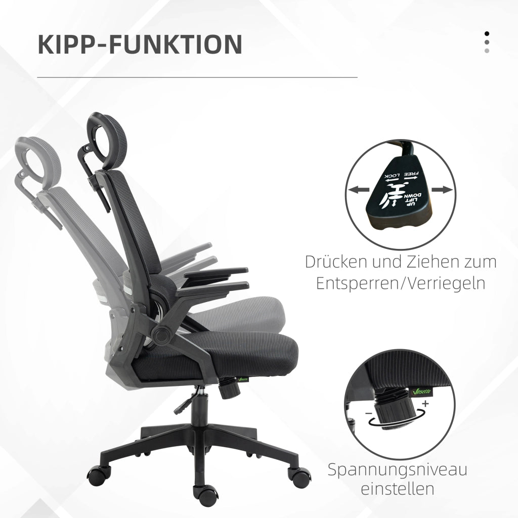 Sedia da ufficio ergonomica girevole con poggiatesta braccioli regolabili supporto lombare e schienale in rete nero
