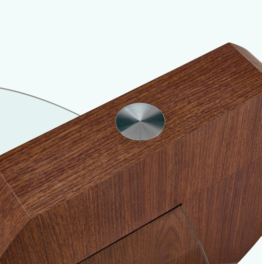 Tavolino da caffè con doppio piano in vetro di sicurezza e MDF effetto noce; trasparente