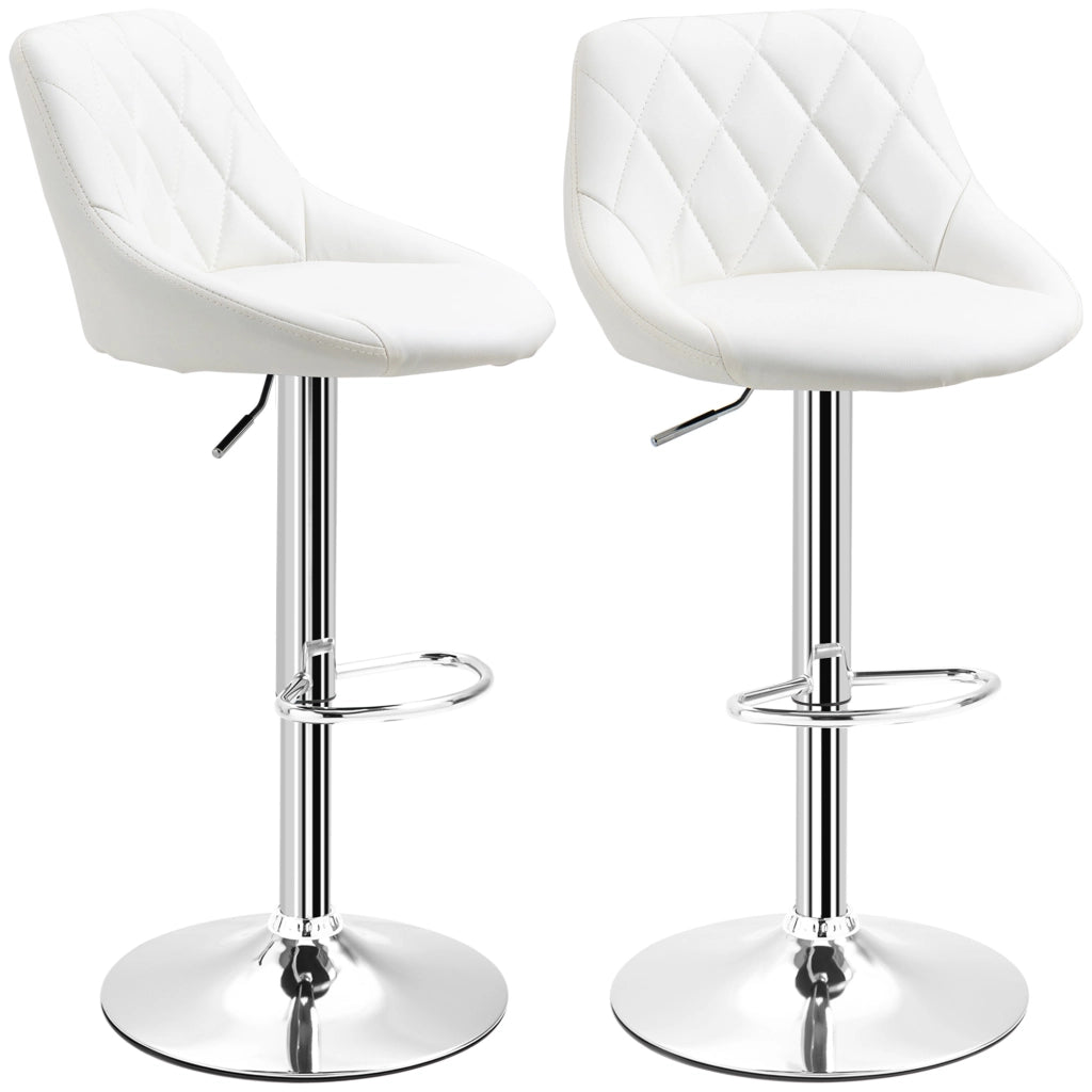 Sgabelli da Bar Set 2 ¨C Minimal ¨C Alti Regolabili Girevoli con Schienale Base Metallo Seduta Similpelle Bianco 46x48x83-104cm