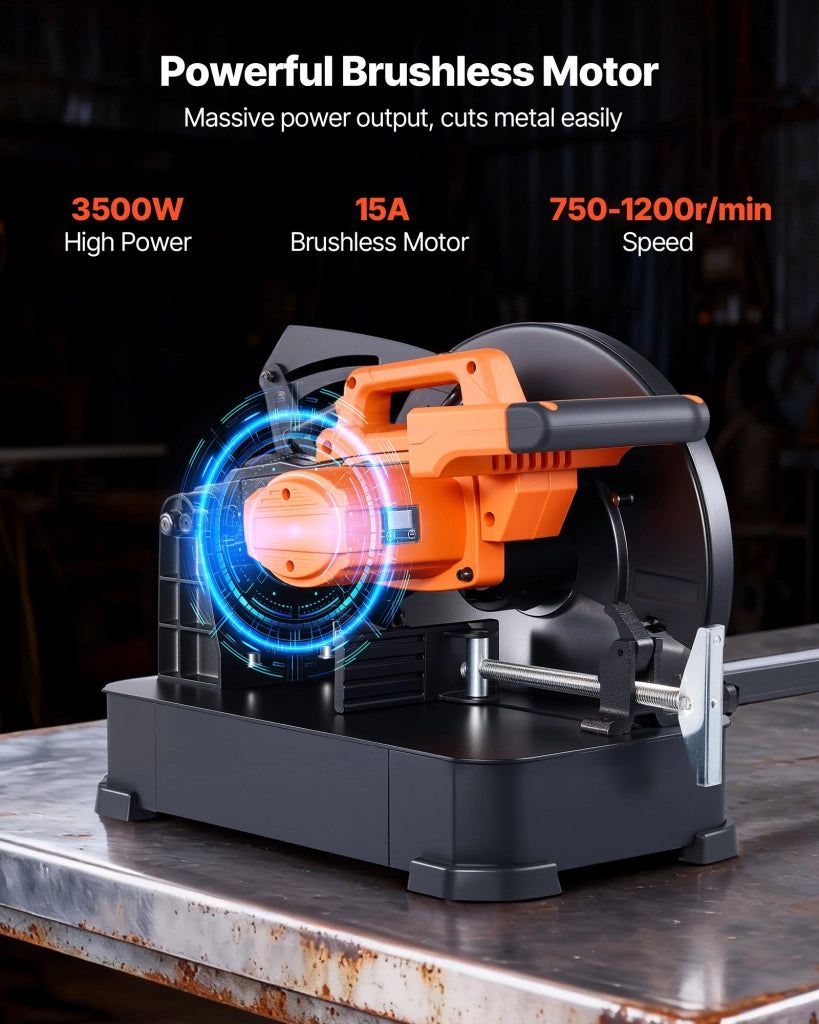 Troncatrice per Metallo J1G-ZB-355G-3B Motore Brushless 3500W da 355mm Velocità Regolabile 750-1200 Giri/min Angolo 0-45° per Officina e Fai da Te