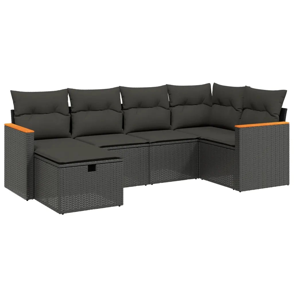 Set Divano da Giardino 6 pz con Cuscini Nero in Polyrattan