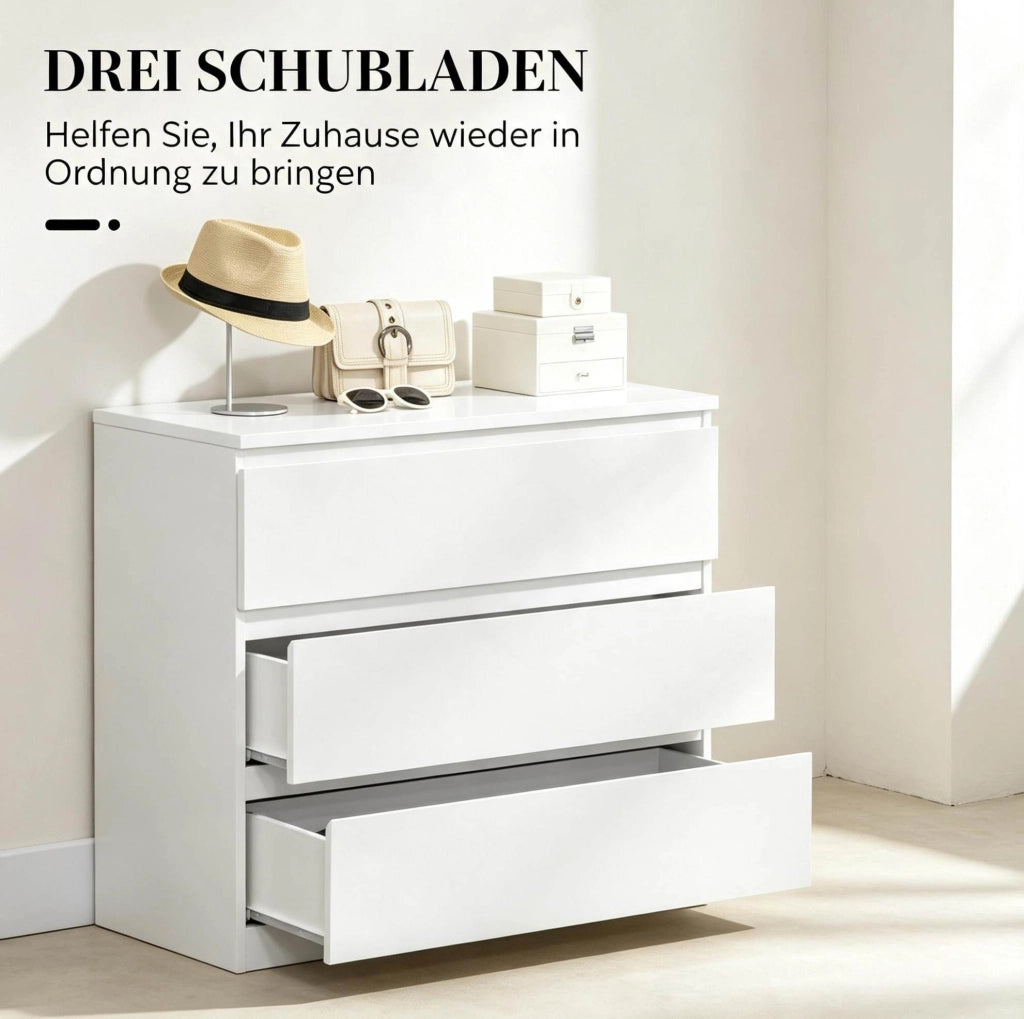 Cassettiera moderna a 3 cassetti 80x39x73 cm in truciolare bianco