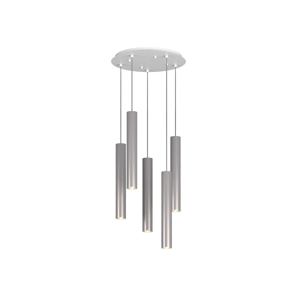 Lampadario Tondo Industrial-Minimal Xeana Metallo Bianco Alluminio 5 Luci Gu10