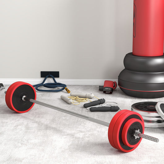 Set Bilanciere e Dischi da 30Kg Totali con 6 Pesi e 2 Dadi in Acciaio Rosso