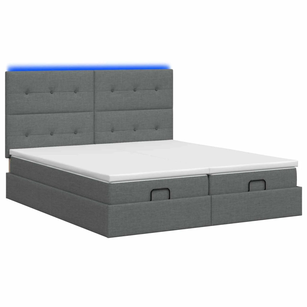 Letto Ottomano con Materasso e LED Grigio Scuro 200 x 200 cm 3458445