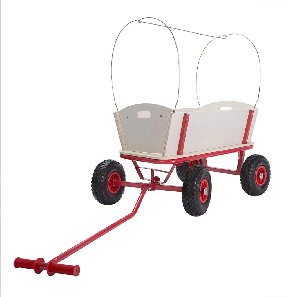 Carrellino con rotelle fino a 180 kg, 4 pneumatici a molla ad aria, telaio tubolare in acciaio, colore: rosso