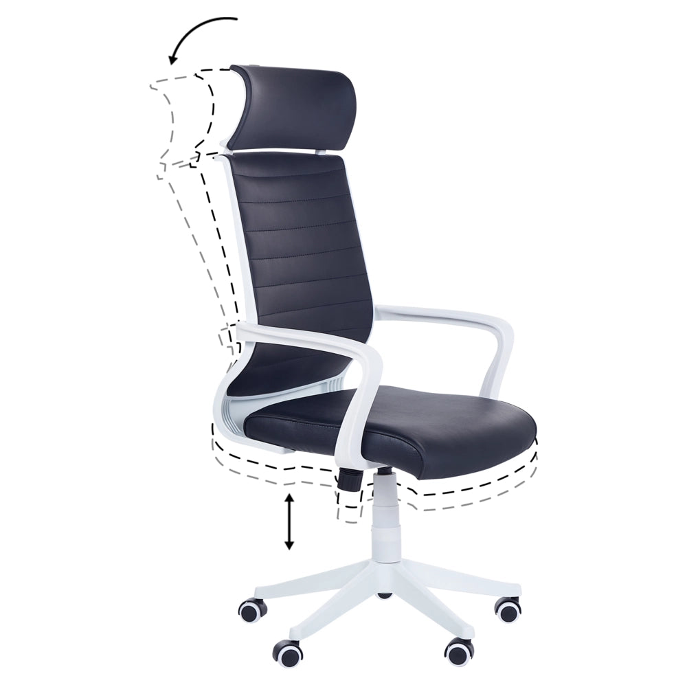 Sedia da Ufficio in Ecopelle Nera e Bianca Girevole Alzata a Gas Regolabile in Altezza con Ruote Ergonomica Moderna