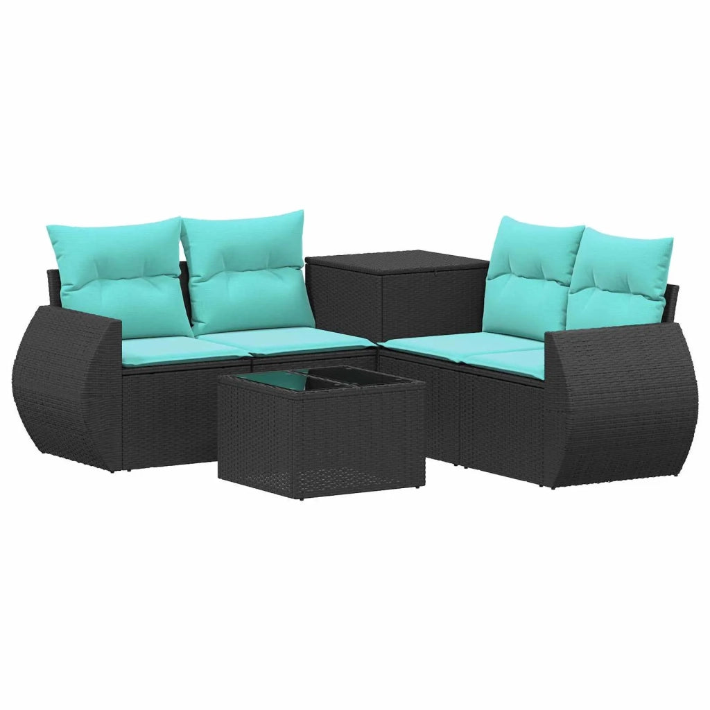 Set di divani 6 pz Nero e Blu Rattan sintetico e Acciaio 3447498