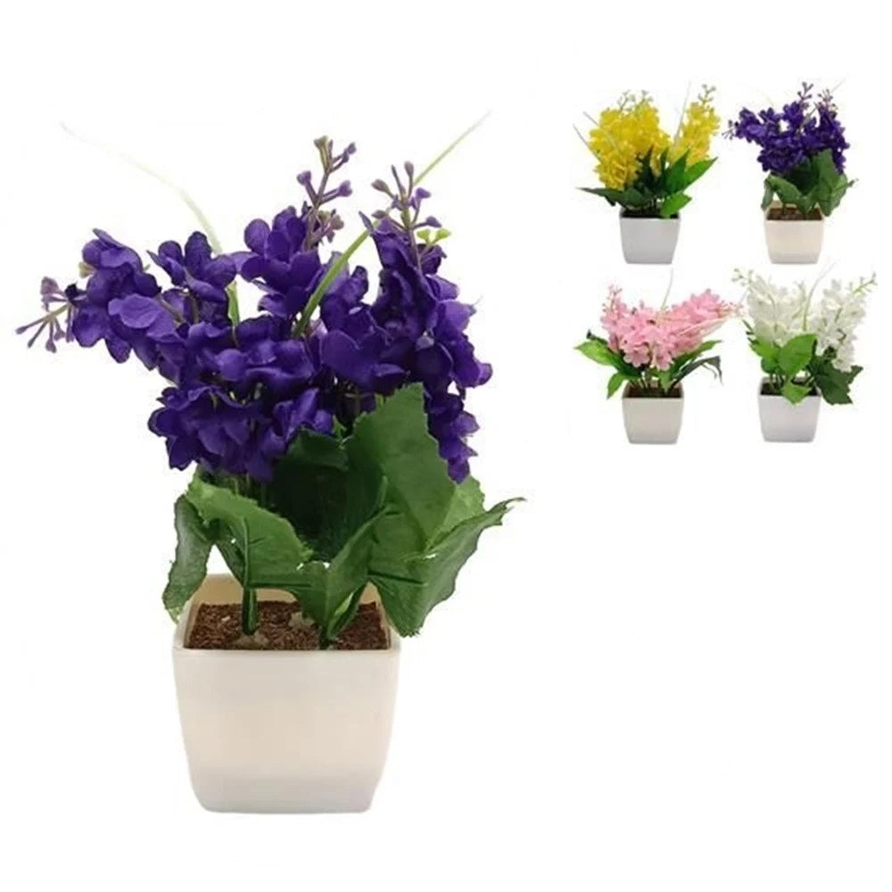 Trade Shop - Set 12 Pz Piantina Di Lavanda Artificiale Con Vaso Bianco Quadrato In 4 Colori 659274 -