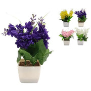 Trade Shop - Set 12 Pz Piantina Di Lavanda Artificiale Con Vaso Bianco Quadrato In 4 Colori 659274 -