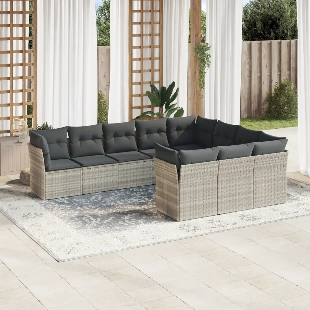 Set Divano Giardino 10 pz con Cuscini Grigio Chiaro Polyrattan 3218222