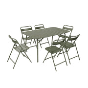 Set tavolo da giardino in acciaio con 6 sedie pieghevoli, 140cm, verde