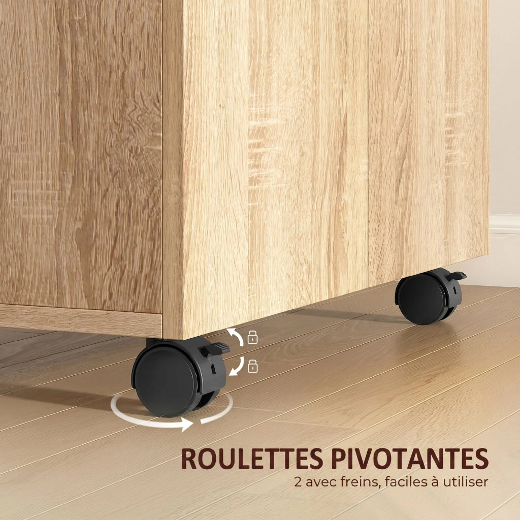 Buffet basso con ruote e 2 ante ¨C zephmum ¨C legno naturale 60x35x65 cm