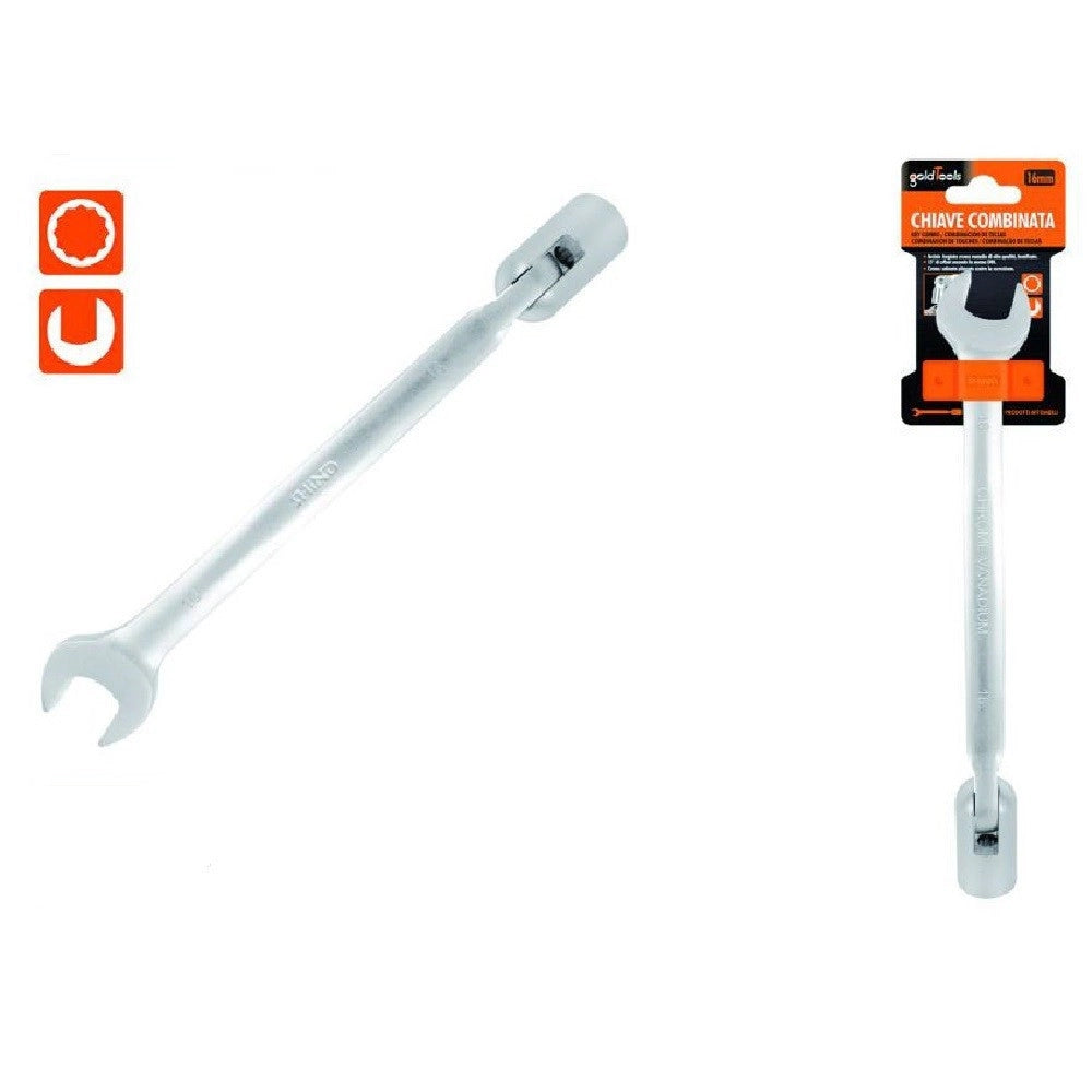 Trade Shop - Chiave Combinata 16mm Fissa E A Bussola Poligonale Con Snodo Cromo Vanadio 97564 -