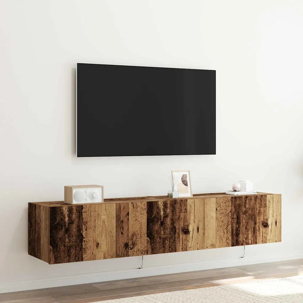 Mobile TV da parete con LED 2 pcs Legno vecchio 80 x 35 x 31 cm 863105