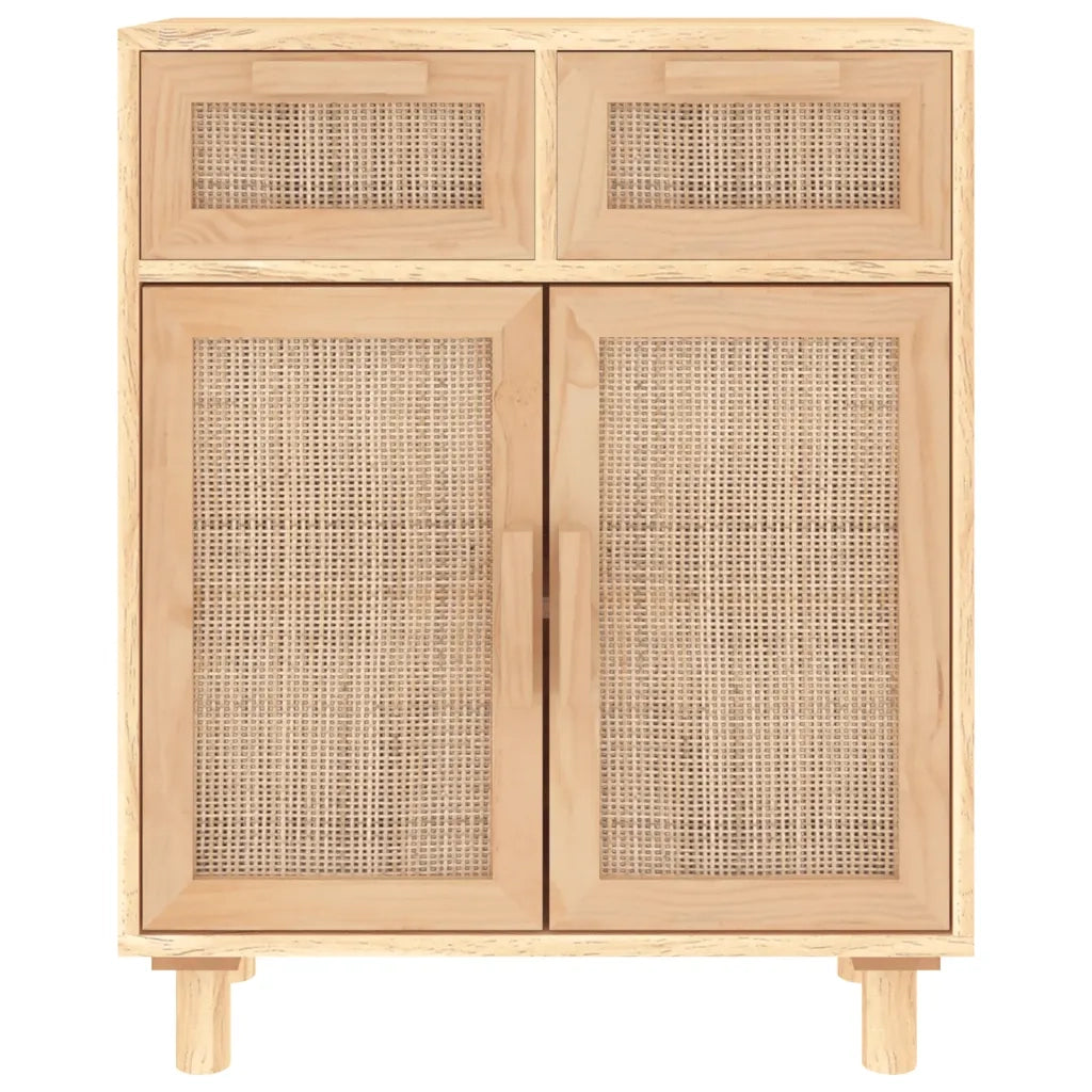Credenza Marrone 60x30x75cm Legno Massello Pino Rattan Naturale cod mxl 65493