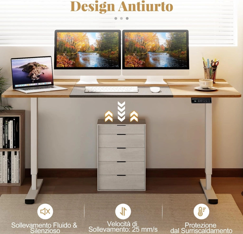 Scrivania Elettrica Regolabile in Altezza 140 x 70 cm, Scrivania per Computer con Memoria delle Altezze, Foro per Cavi, Design Anti-Collisione, Ideale per Ufficio e Casa (Legno Chiaro)