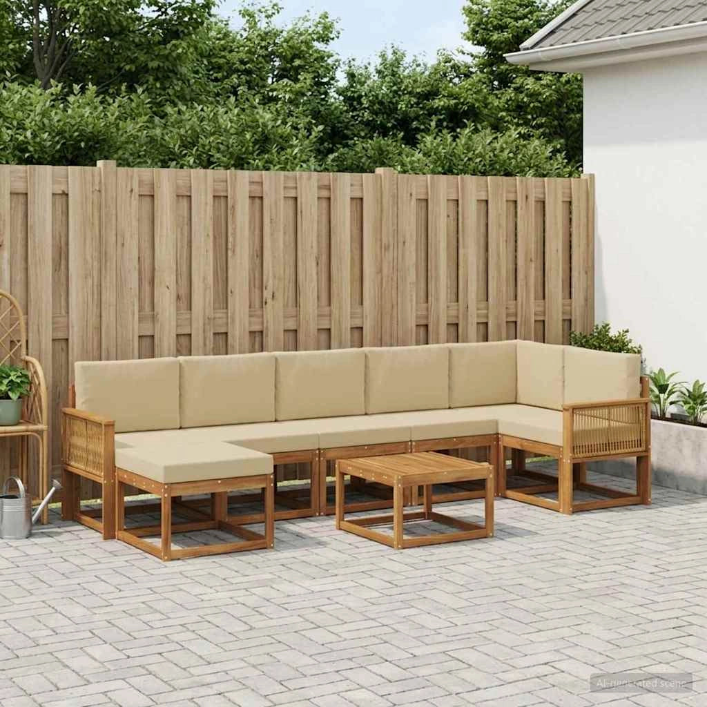 Set di divani da esterno 8 pz Naturale e Beige Poliestere 3385419