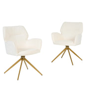 Set di 2 sedie girevoli da pranzo - con braccioli - in chenille e metallo - crema