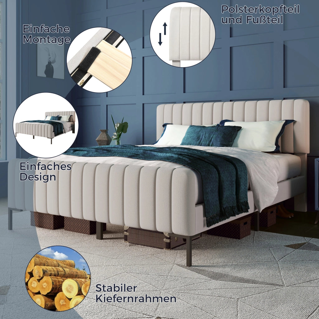 letto imbottito lino grigio beige 140 x 200 cm