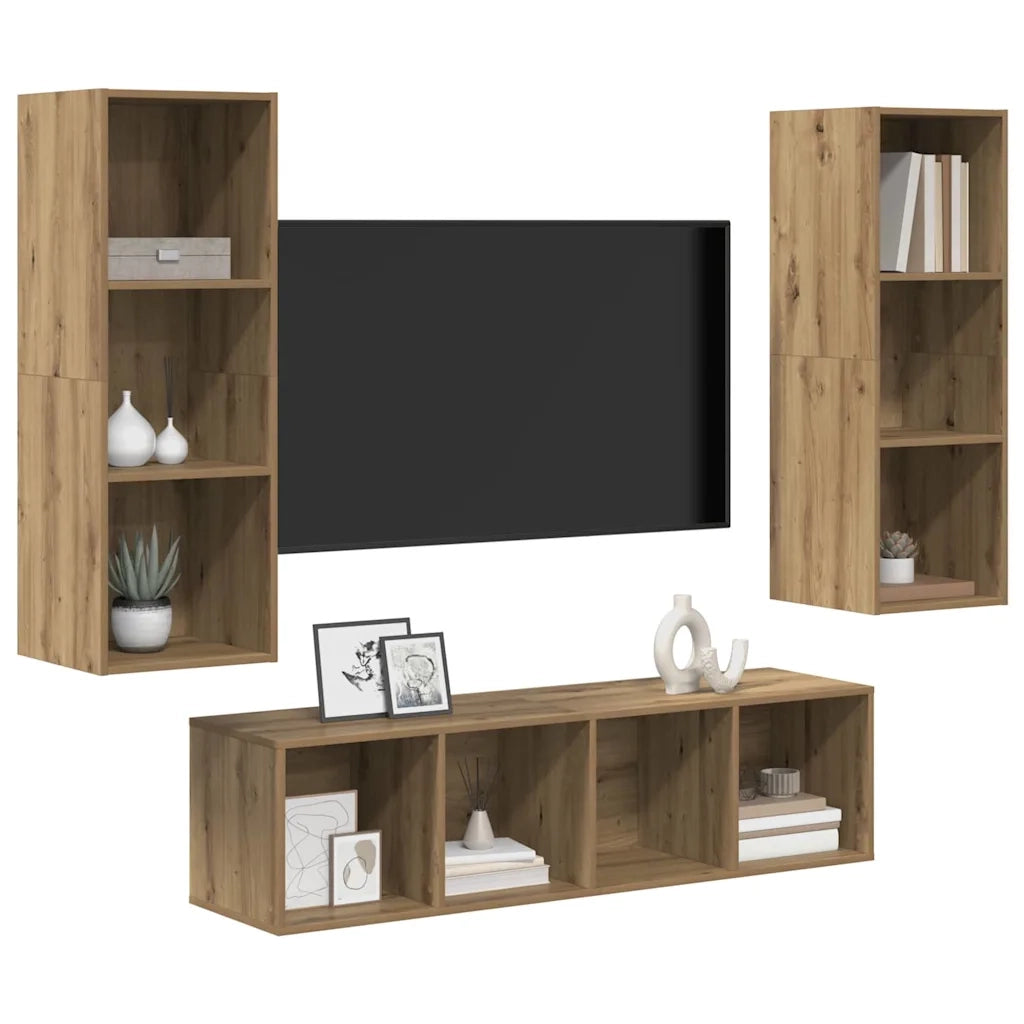 Set mobile TV 3 pz Rovere artigianale Legno ingegnerizzato 3393131