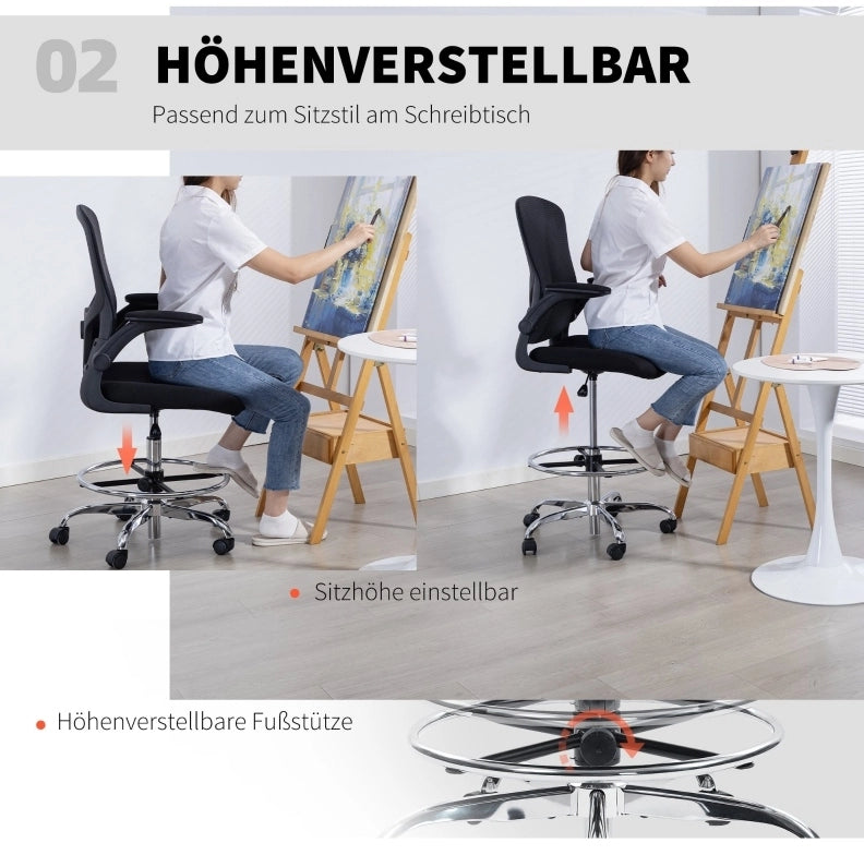 Sedia da disegno ergonomica nera con supporto lombare 4D