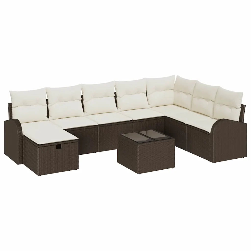 Set di divani con cuscino Marrone e crema polyrattan