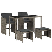 Set da Pranzo da Giardino 5 pz | Set Salotto da Giardino con Cuscini in Polyrattan Grigio
