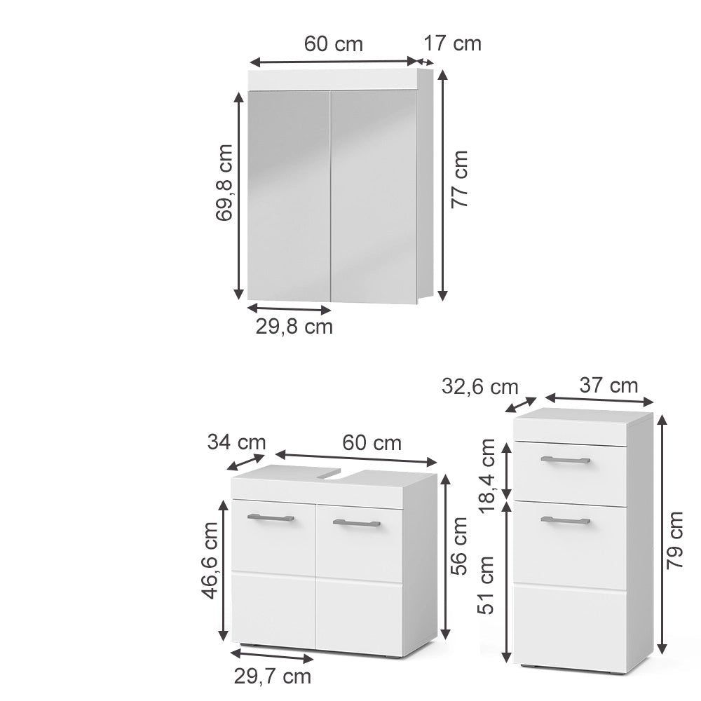 Vicco Set mobili bagno Bianco 3 parti
