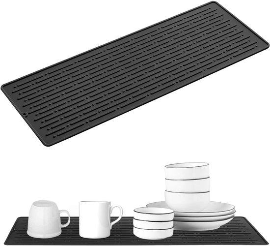 Mat di asciugatura in silicone - 40,5 x 14,5 cm - Mat di asciugatura - Nero - Resistente al calore - Design unico con gruature