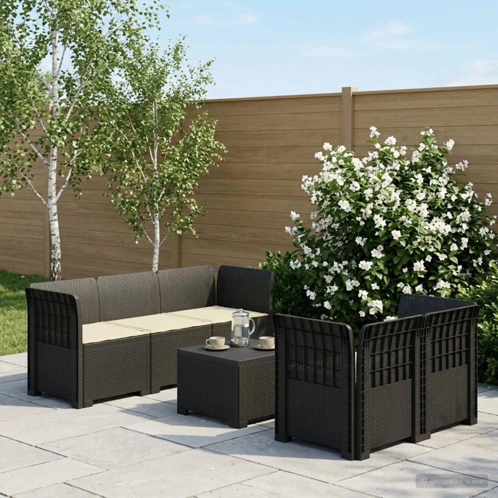 Divano da Giardino 5 Posti con Cuscini Stile Rattan PP 3443890