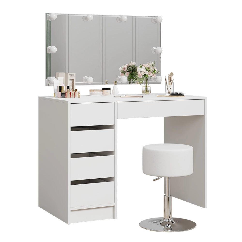 Vicco Tavolo da toilette Bianco 100 cm con illuminazione a LED e sgabello