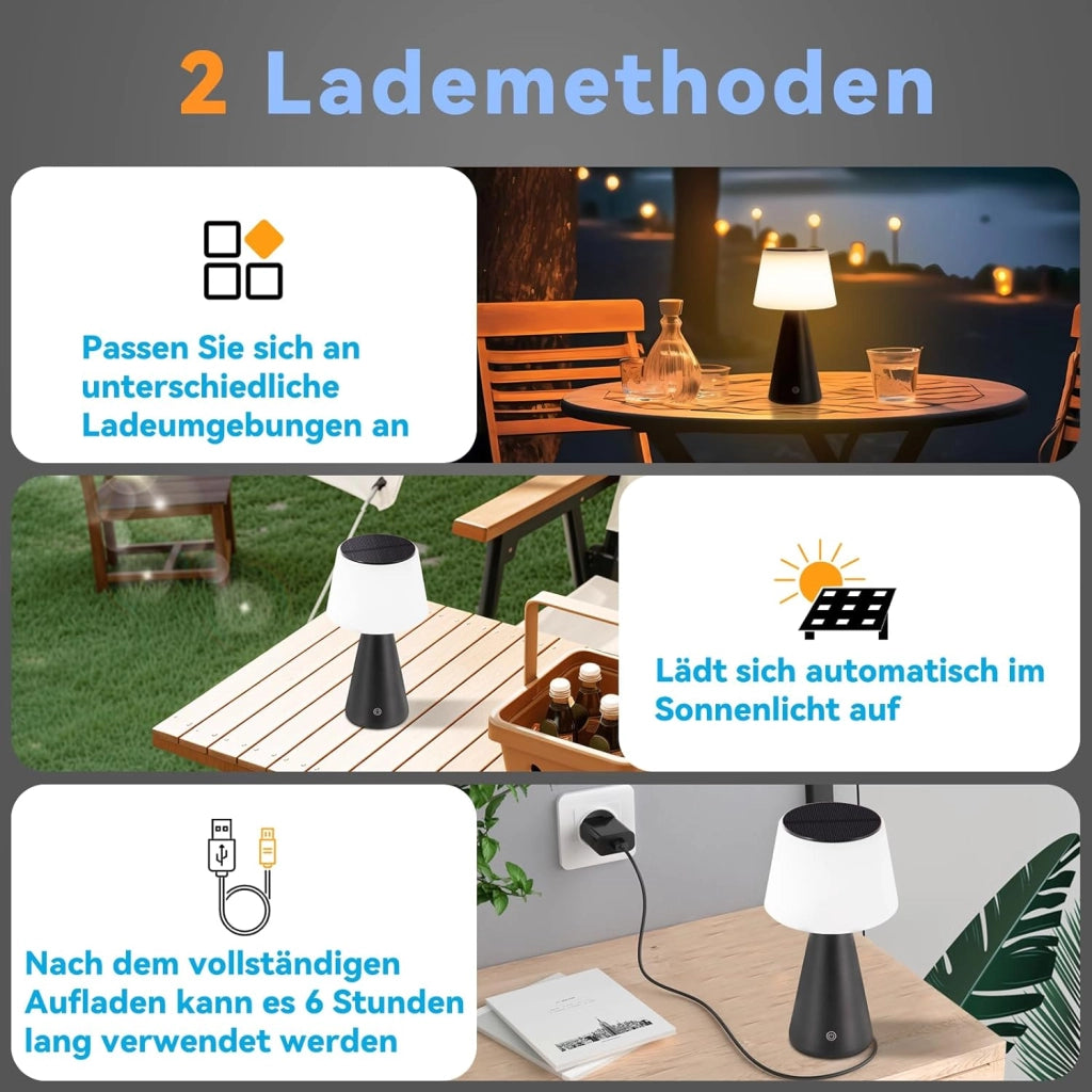 ZMH Lampada da tavolo LED wireless solare batteria moderna dimmerabile per soggiorno giardino comodino