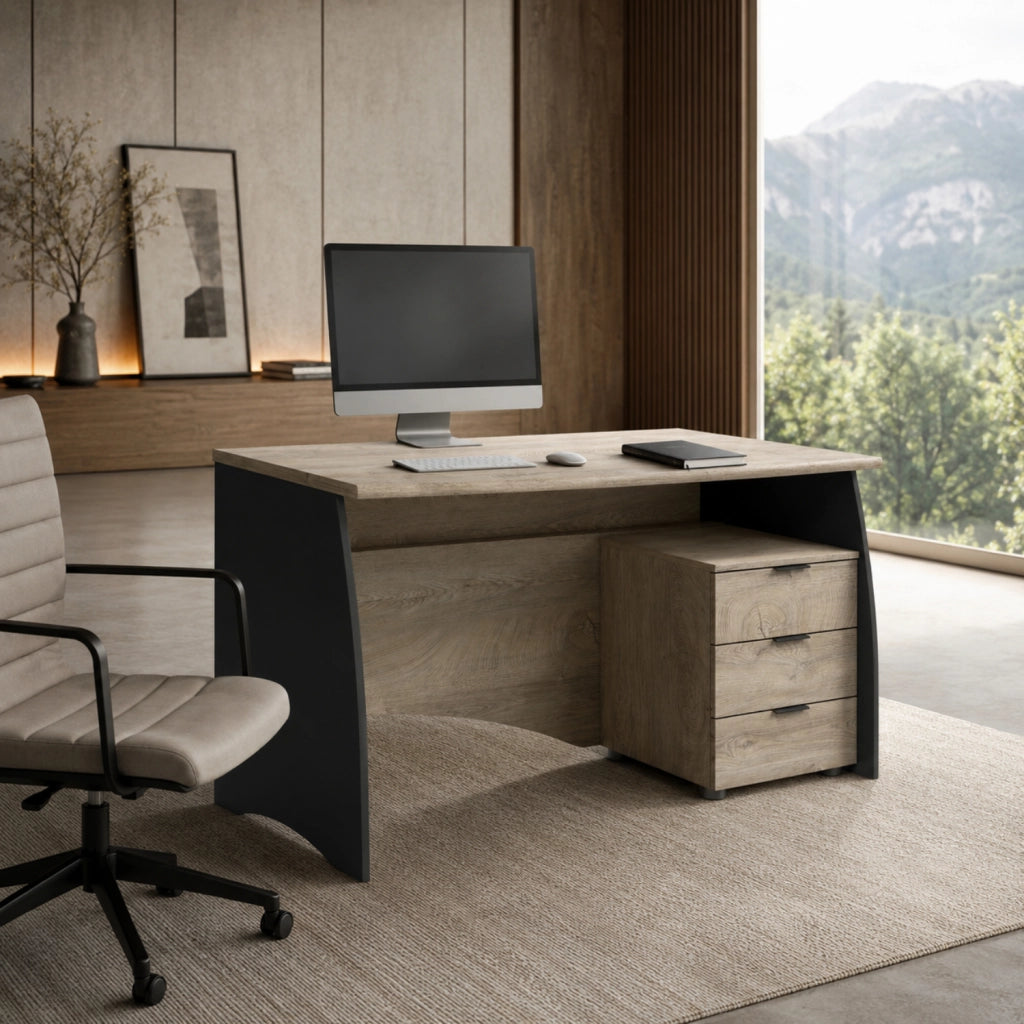 Scrittoio Con 3 Cassetti Scrivania Da Studio O Ufficio Mobile Desk Ideale Per Soggiorno E Sala Da Pranzo 136 X 74 X 67 Cm Grigio E Rovere