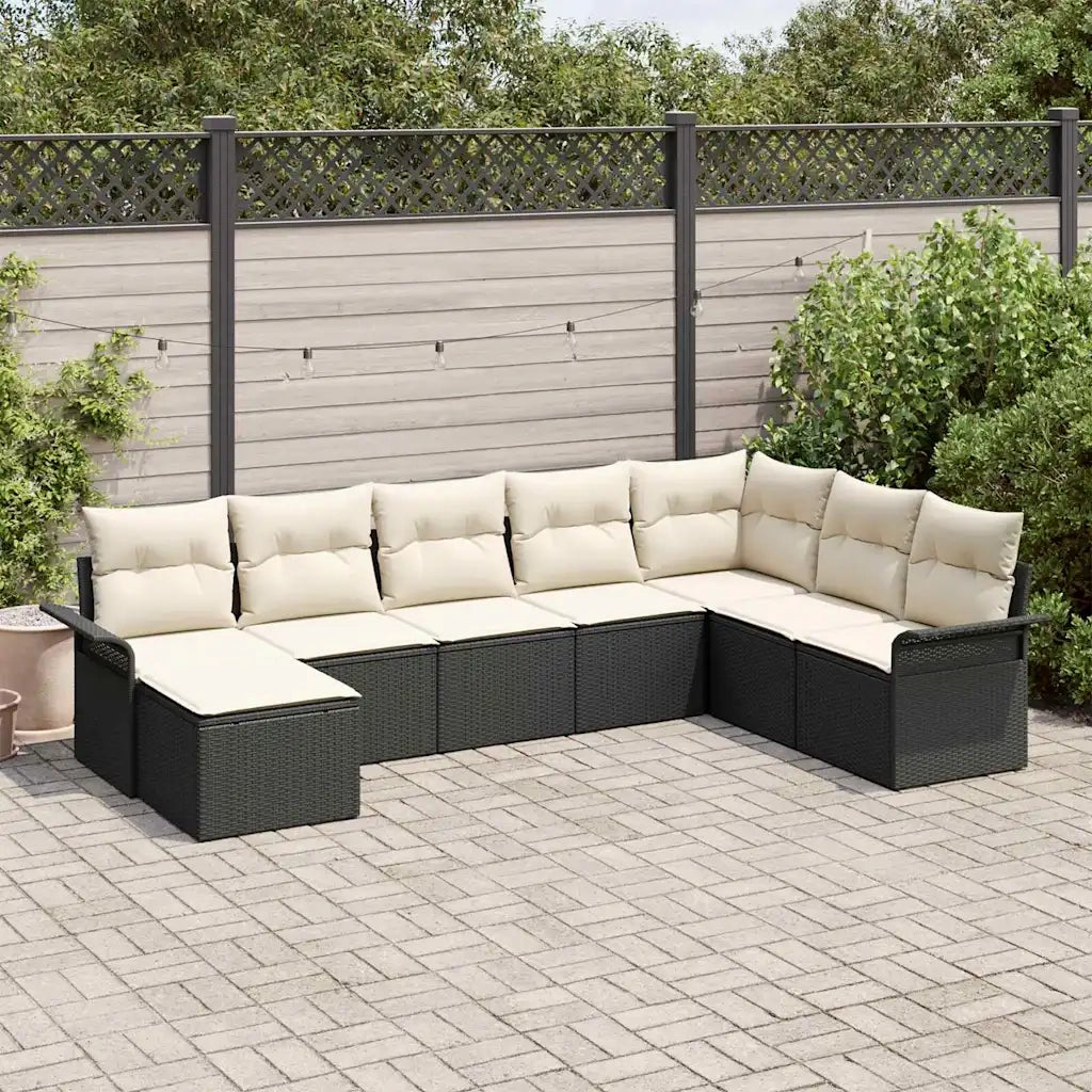 Set Divano da Giardino con cuscino 8 pcs Nero Poly Rattan 3354146