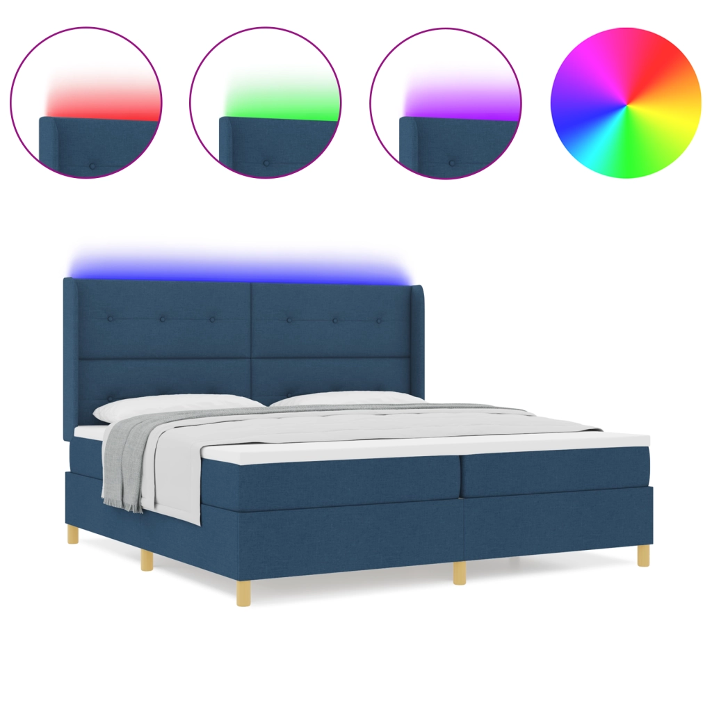 Letto a Rete con Materasso e LED Blu 200x200 cm Tessuto